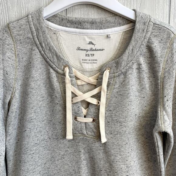 Tommy Bahama Sparkling Sands Lace Up Sweatshirt Gray Tunic XS - Picture 2 of 5